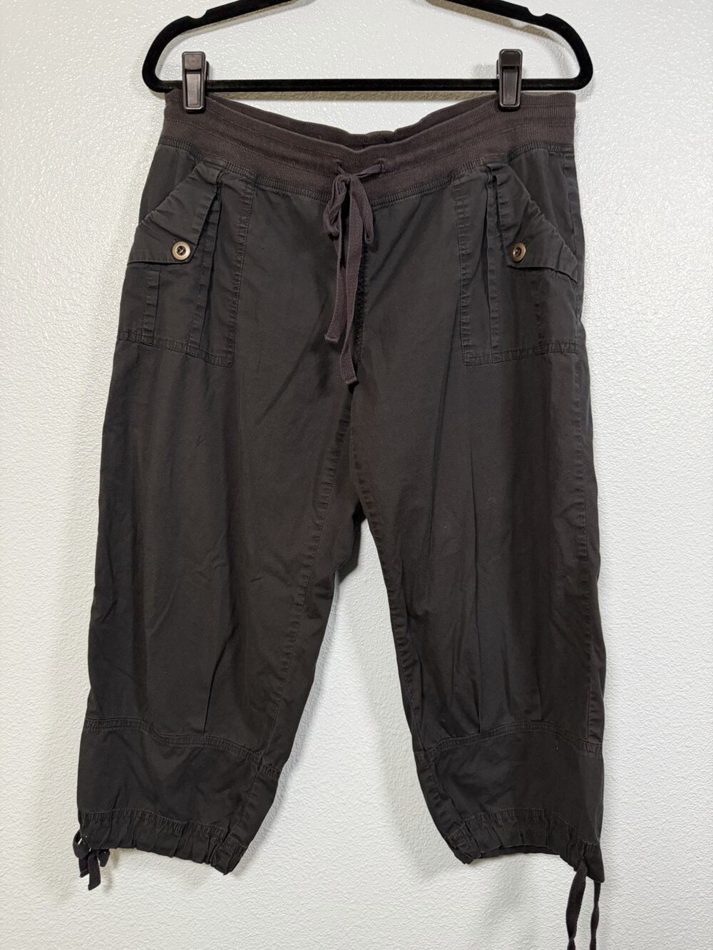 XCVI Wearables Women’s Black Boho Cargo Pants Drawstring Capri Cotton Large